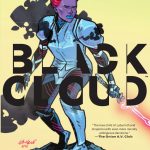 Cover of Black Cloud Volume 1. Zelda stands on a cliff edge in armor holding her lightning sword at the ready